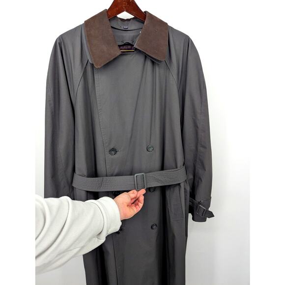 VTG Gray London Fog Removable Lining Overcoat Trench Coat w Leather Collar 40L - Picture 2 of 8